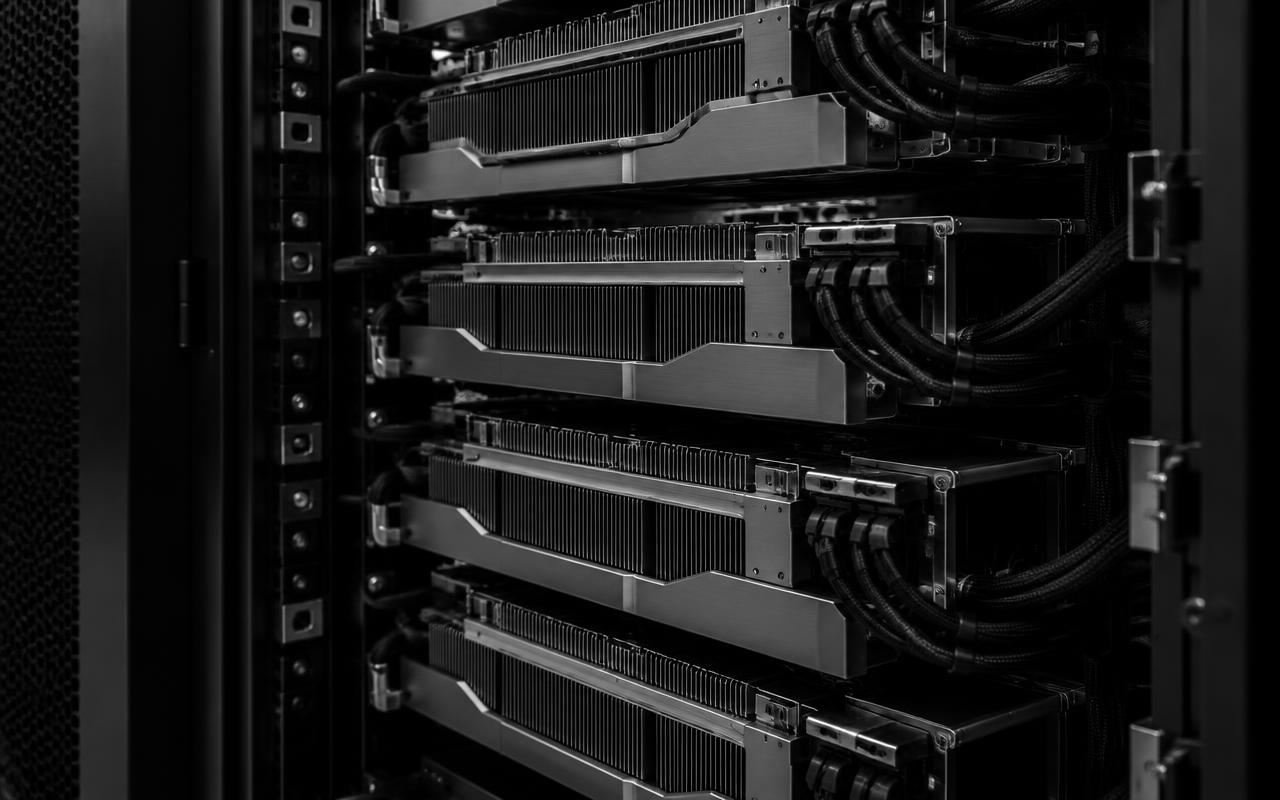 Close-up of GPU server hardware in a rack